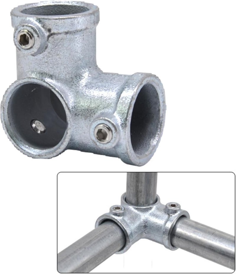 FLEXKEA 2 Pcs 3 Way L Tube Connector,Galvanized Pipe Fittings, Three Socket Cross Outlet Tee Fit for 1 Inch(25.4 mm) OD Steel Pipe, Structural L Pipe Fitting Connector, Cast Iron - Image 2